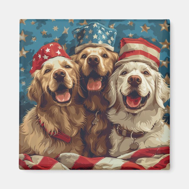 Aimant Joyeux 4 Juillet Chiens De Rétritrice D'Or (Devant)