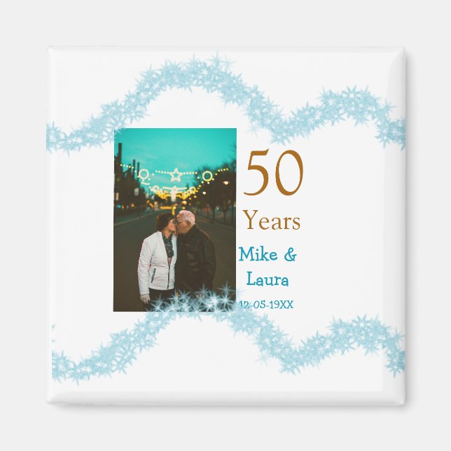 Aimant Joyeux 50e anniversaire ajoutez nom du couple date (Devant)