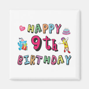 Aimant Joyeux 9e anniversaire pour enfants de 9 ans B jou