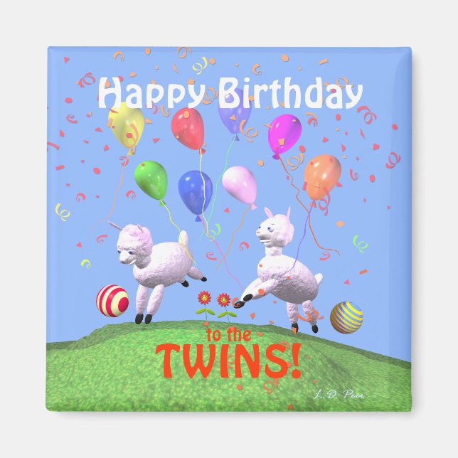 Aimant Joyeux agneaux d'anniversaire pour jumeaux (Devant)