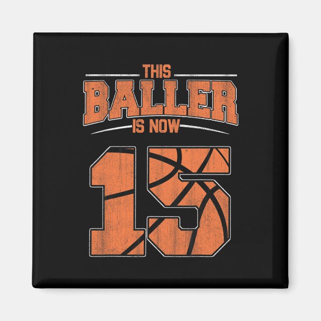 Aimant Joyeux anniversaire 15 ans garçons de basket-ball  (Devant)