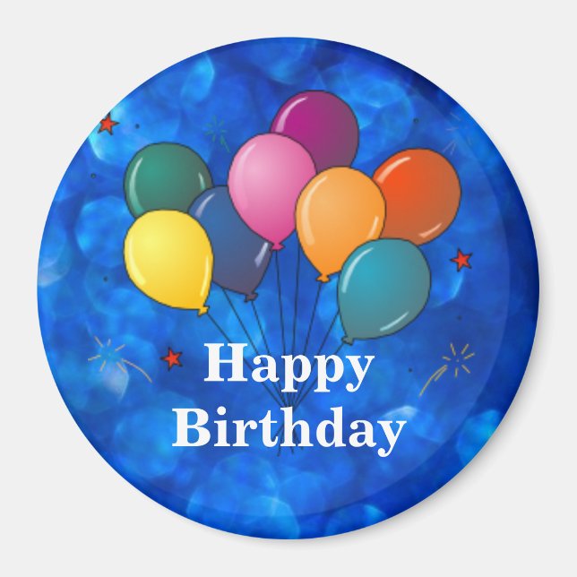 Aimant Joyeux Anniversaire, Ballons de Célébration (Devant)