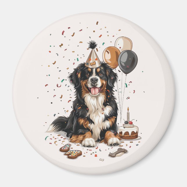 Aimant Joyeux anniversaire Bernese Mountain Dog (Devant)