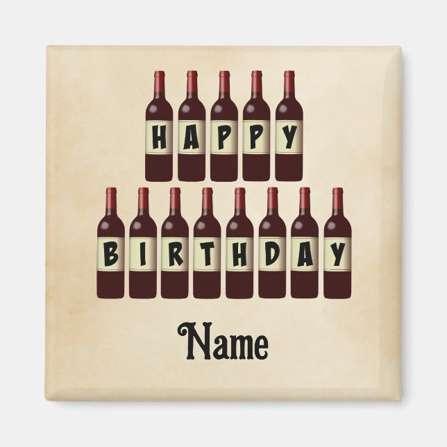 Aimant Joyeux Anniversaire Bouteilles de vin rouge Custom (Devant)