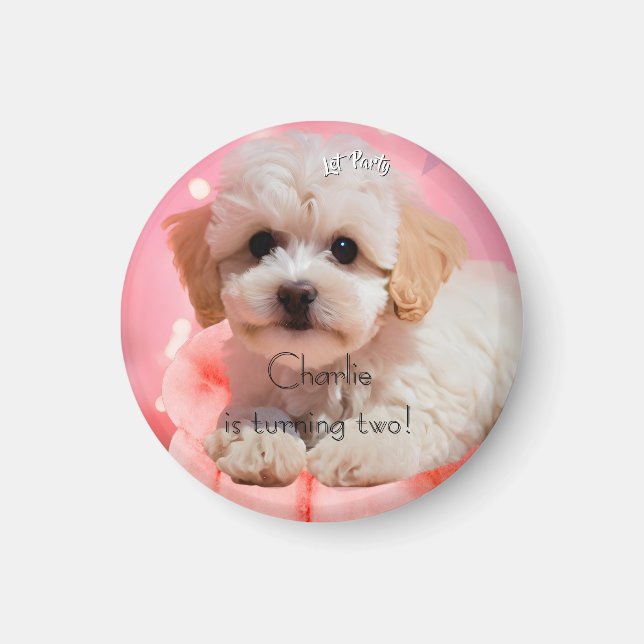 Aimant Joyeux Anniversaire Chien Faisons la Fête  (Devant)