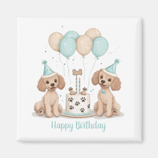Aimant Joyeux Anniversaire Chiens Caniches Standard (Devant)