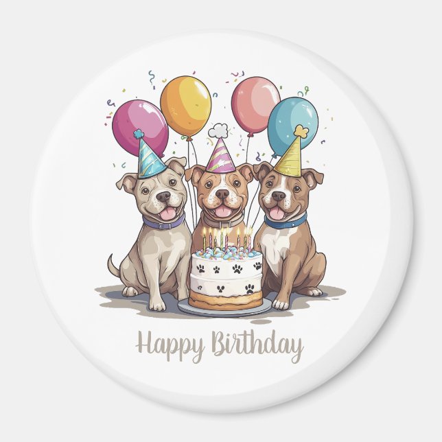 Aimant Joyeux Anniversaire Chiens Pit Bull (Devant)