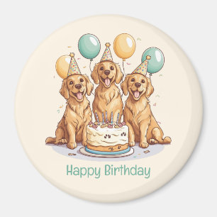 Aimant Joyeux Anniversaire Chiens Retriever D'Or
