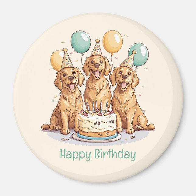 Aimant Joyeux Anniversaire Chiens Retriever D'Or (Devant)