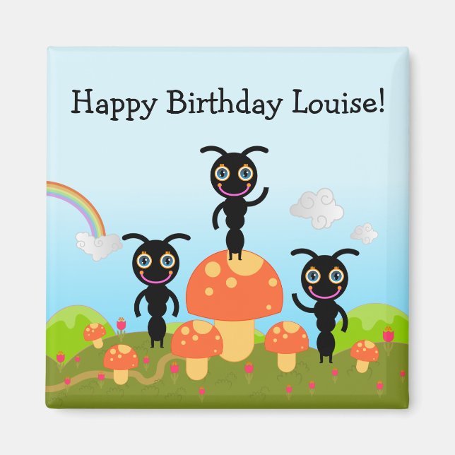 Aimant Joyeux anniversaire dit les fourmis (Devant)
