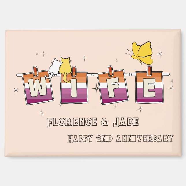 Aimant Joyeux Anniversaire Drapeau Lesbien Coucher (Recto)