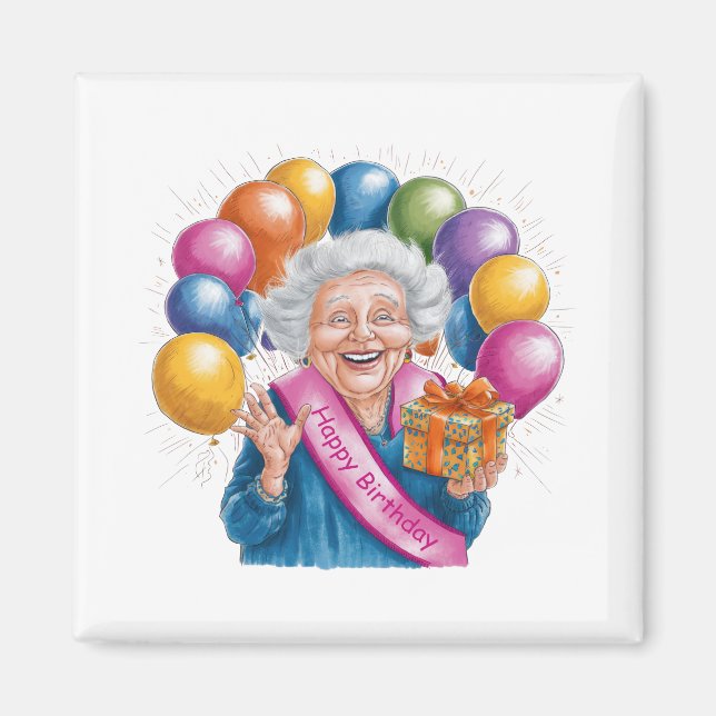 Aimant Joyeux Anniversaire Drôle Nana (Devant)