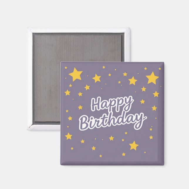 Aimant Joyeux Anniversaire Étoiles Dorées sur Fond Bleu  (Recto/Verso)