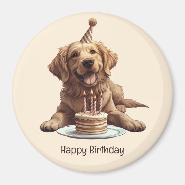 Aimant Joyeux Anniversaire Golden Retriever Chien (Devant)