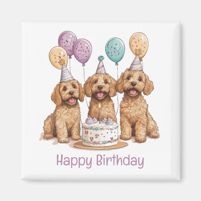 Aimant Joyeux Anniversaire Goldendoodle Chiens Anniversai (Devant)