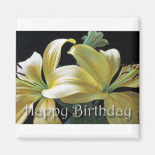 Aimant Joyeux anniversaire Lily Jaune Design floral