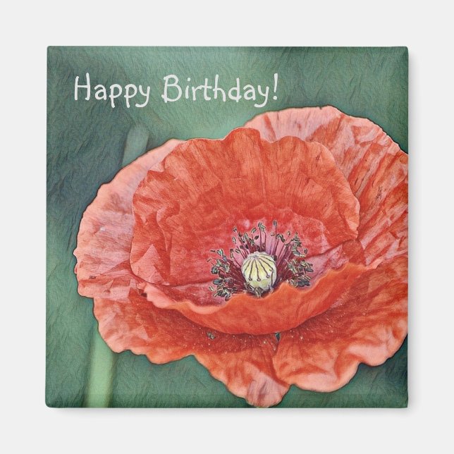 Aimant Joyeux anniversaire Luscious Red Poppy (Devant)