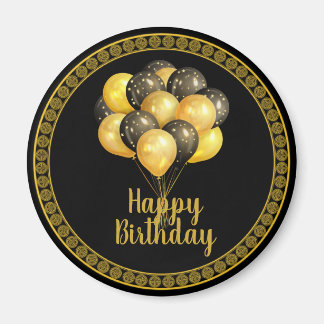 Aimant Joyeux anniversaire, or et noir,