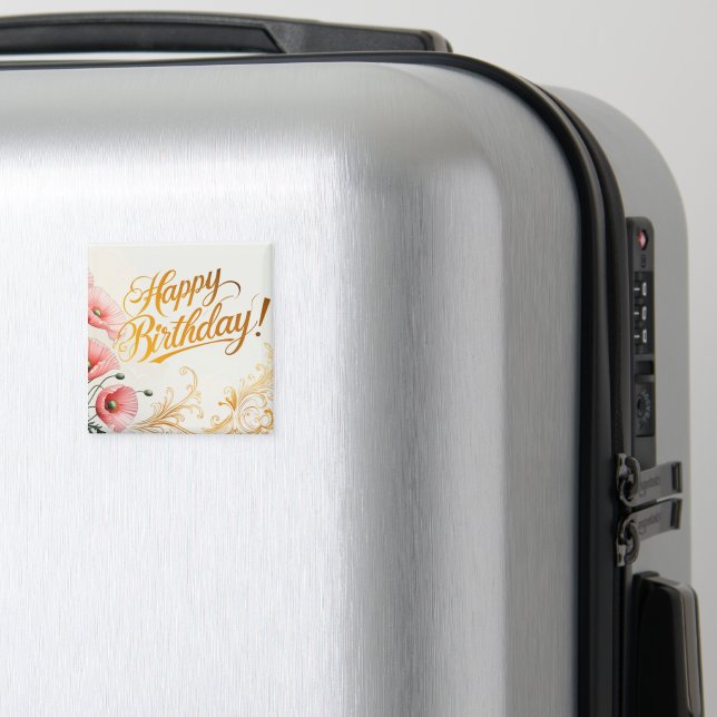 Aimant Joyeux Anniversaire, pavots, (In Situ (Bagages))
