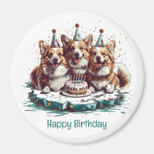 Aimant Joyeux Anniversaire Pembroke Welsh Corgi Chiens