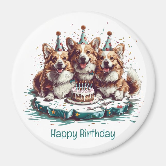 Aimant Joyeux Anniversaire Pembroke Welsh Corgi Chiens (Devant)