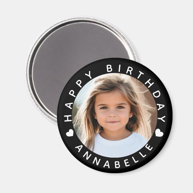 Aimant Joyeux Anniversaire Photo et Nom Badge (Recto/Verso)