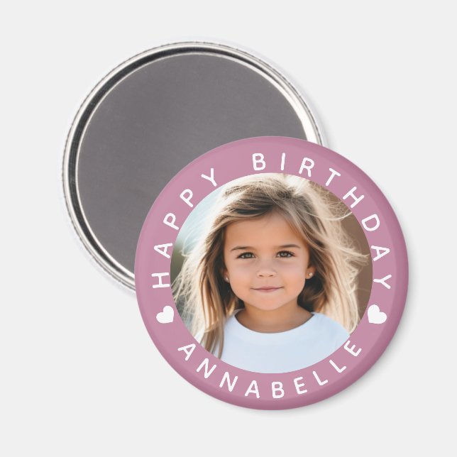 Aimant Joyeux Anniversaire Photo et Nom Badge (Recto/Verso)