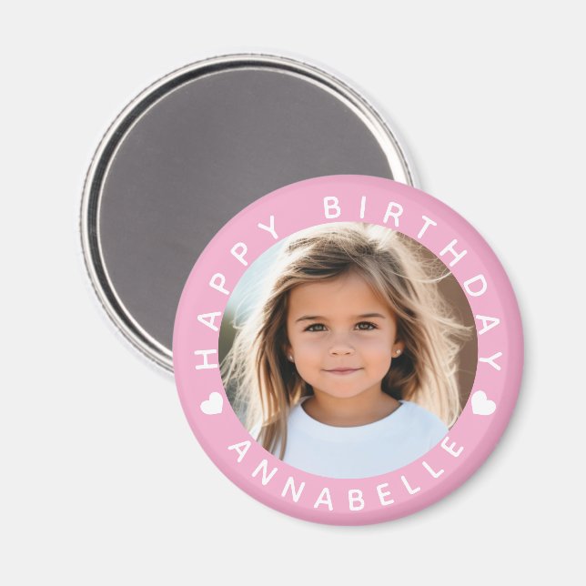 Aimant Joyeux Anniversaire Photo et Nom Badge (Recto/Verso)