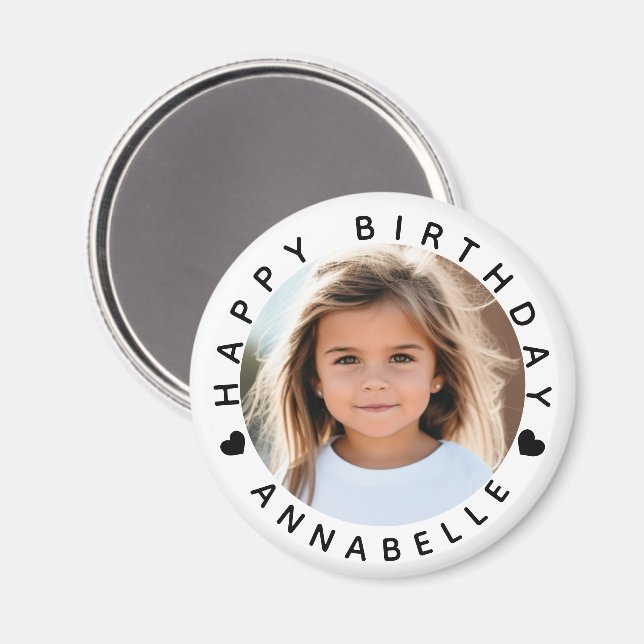Aimant Joyeux Anniversaire Photo et Nom Badge (Recto/Verso)