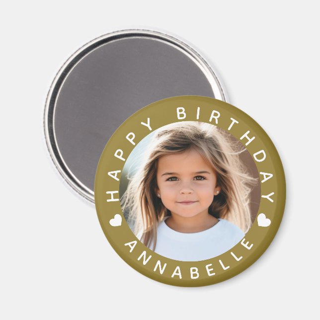 Aimant Joyeux Anniversaire Photo et Nom Badge (Recto/Verso)