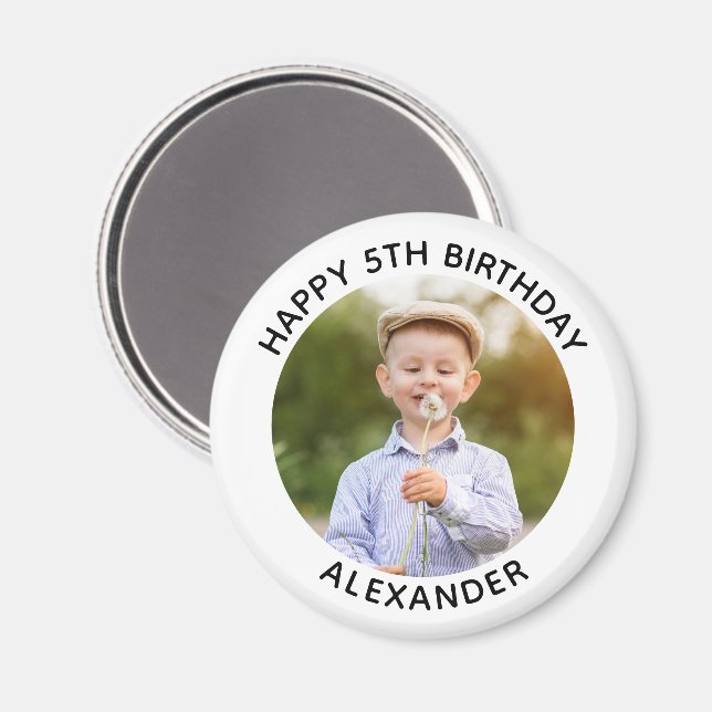 Aimant Joyeux Anniversaire Photo Rond Blanc (Recto/Verso)