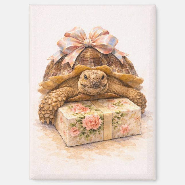 Aimant Joyeux Anniversaire Présent tortue Sulcata aquarel (Recto)