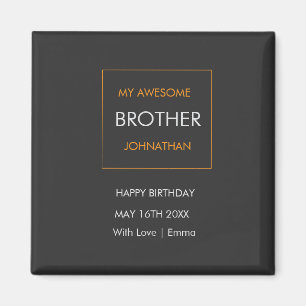 Aimant Joyeux anniversaire, typographie blanc et orange