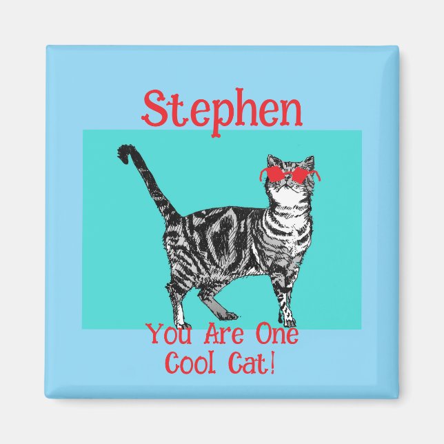 Aimant Joyeux anniversaire Vous Cool Tabby Chat Mens Mari (Devant)