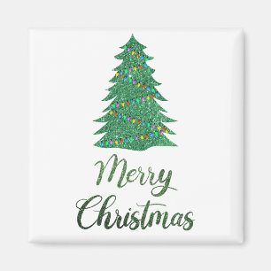 Aimant Joyeux arbre de Noël - parties scintillant verte