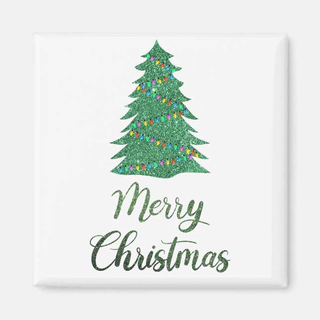 Aimant Joyeux arbre de Noël - parties scintillant verte (Devant)