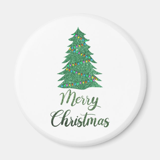 Aimant Joyeux arbre de Noël - parties scintillant verte (Devant)