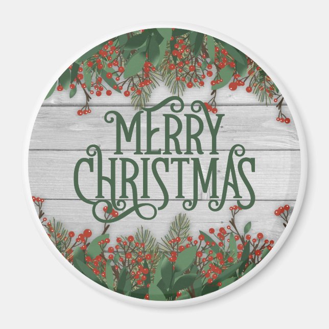 Aimant Joyeux Arrière - plan en bois de Noël (Devant)