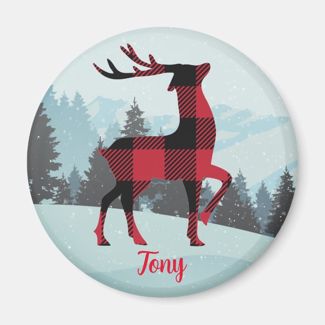 Aimant Joyeux Buffle de Noël Plaid Rindeer Et Arbres (Devant)