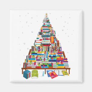 Aimant Joyeux cadeau d'arbre de la bibliothèque de Noël