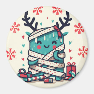 Aimant Joyeux cadeau monstre Noël mignon emballé