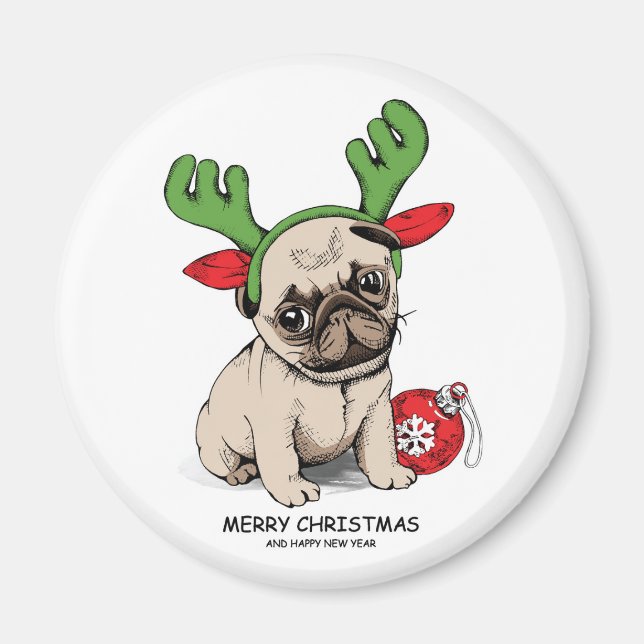 Aimant Joyeux Carlin de chiot de Noël (Devant)