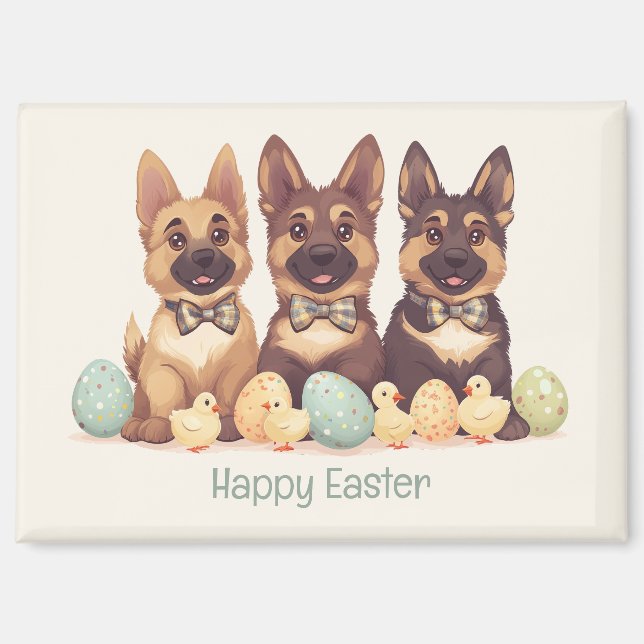 Aimant Joyeux Chiens bergers allemands de Pâques (Recto)