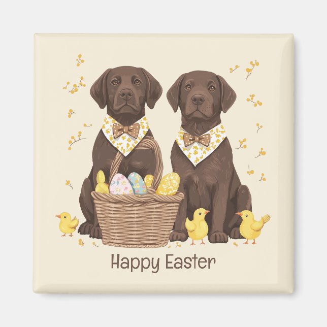 Aimant Joyeux Chiens de récupération de chocolat de Pâque (Devant)