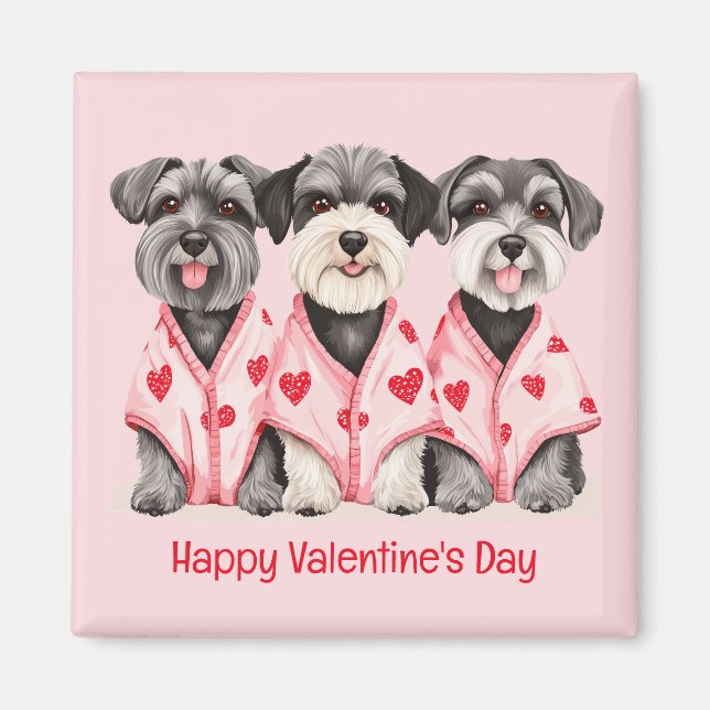 Aimant Joyeux Chiens Schnauzer de la Journée des Valentin (Devant)