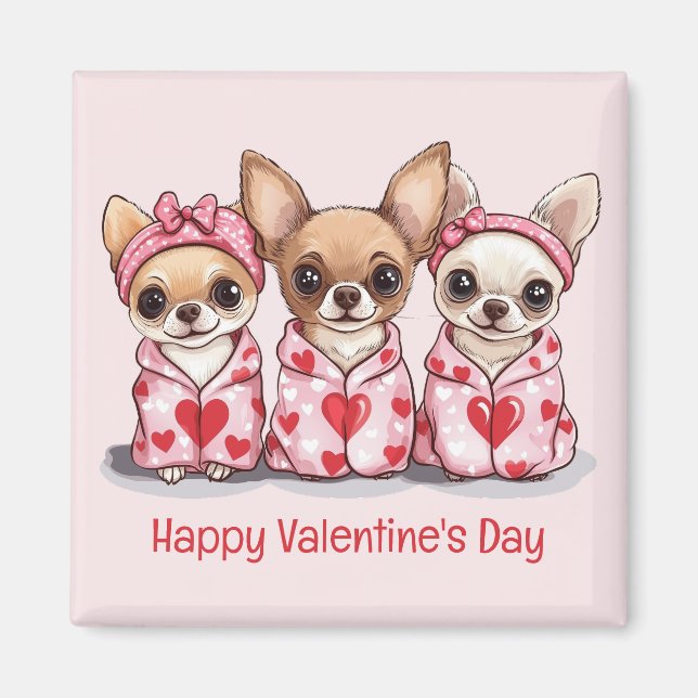 Aimant Joyeux Chihuahua Dogs de la fête des Valentines (Devant)