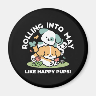 Aimant Joyeux Chiots Arrivés En Mai - Kawaii Dog Art
