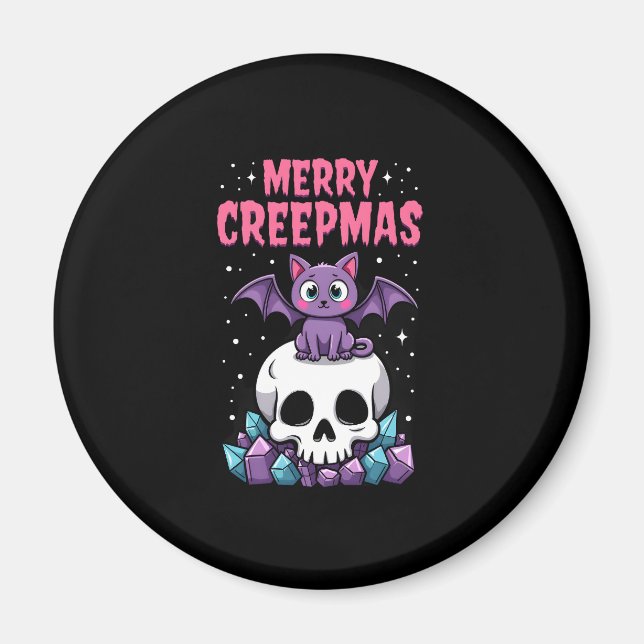 Aimant Joyeux Creepmas Chat Pastel Goth Noël Crâne T-S (Devant)