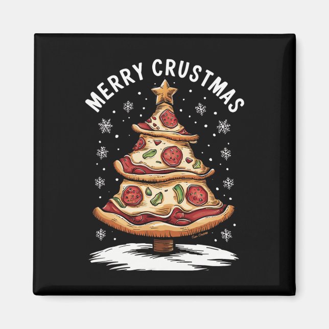 Aimant Joyeux Crustmas Pizza Arbre de Noël Joyeux Noël Pi (Devant)