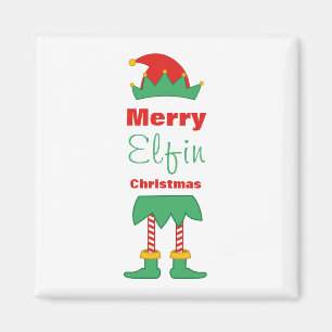 Aimant Joyeux elfe de Noël Elfin chaussettes rayées casqu